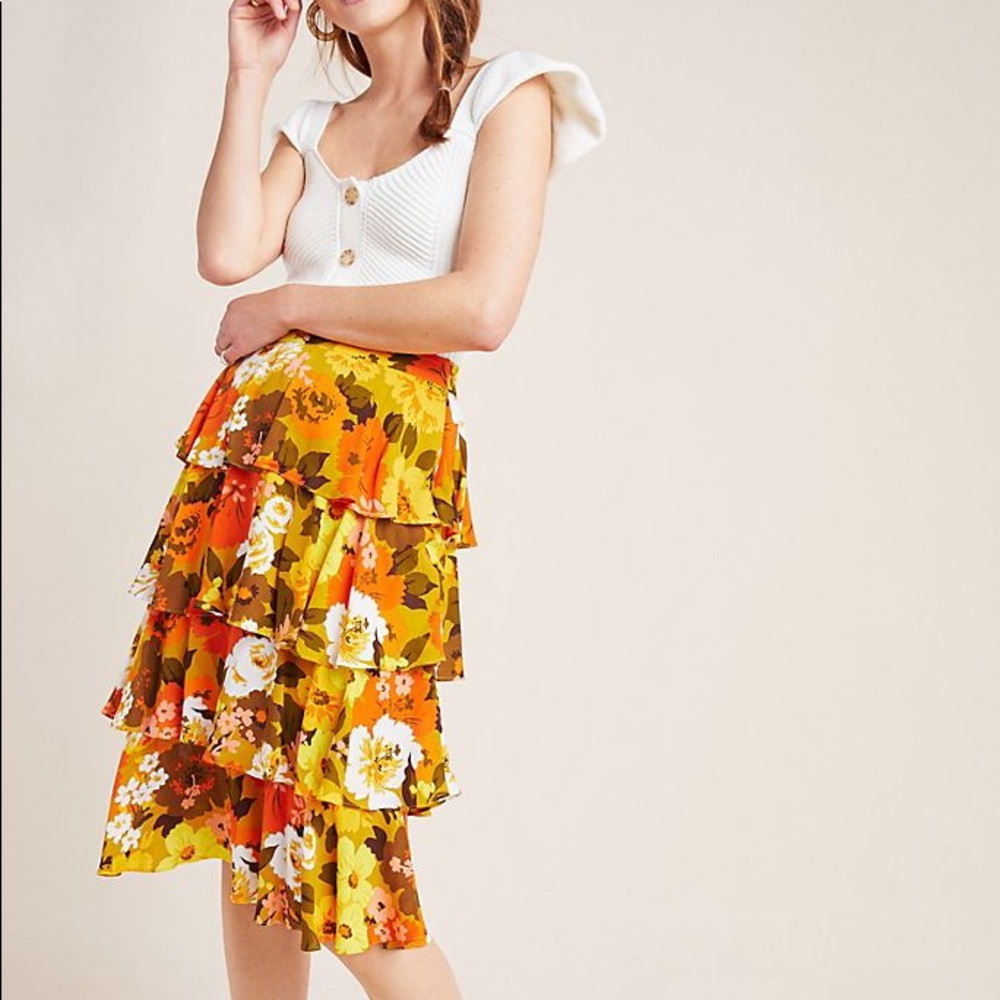 Wolven Mavis tiered midi skirt NWT